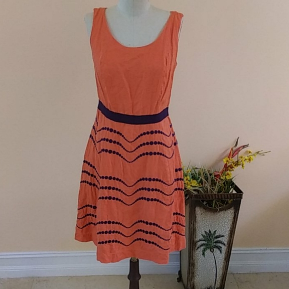 Boden Dresses & Skirts - Boden Orange Sleeveless Patterned Fit-and-Flare Dress